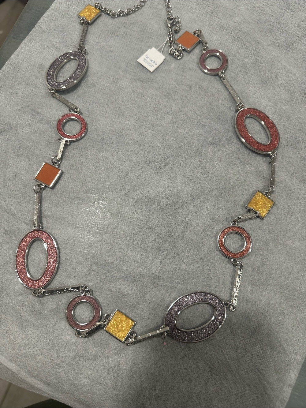 Lia Sophia Multi-Shape Enamel Necklace in Pink, Purple & Gold
